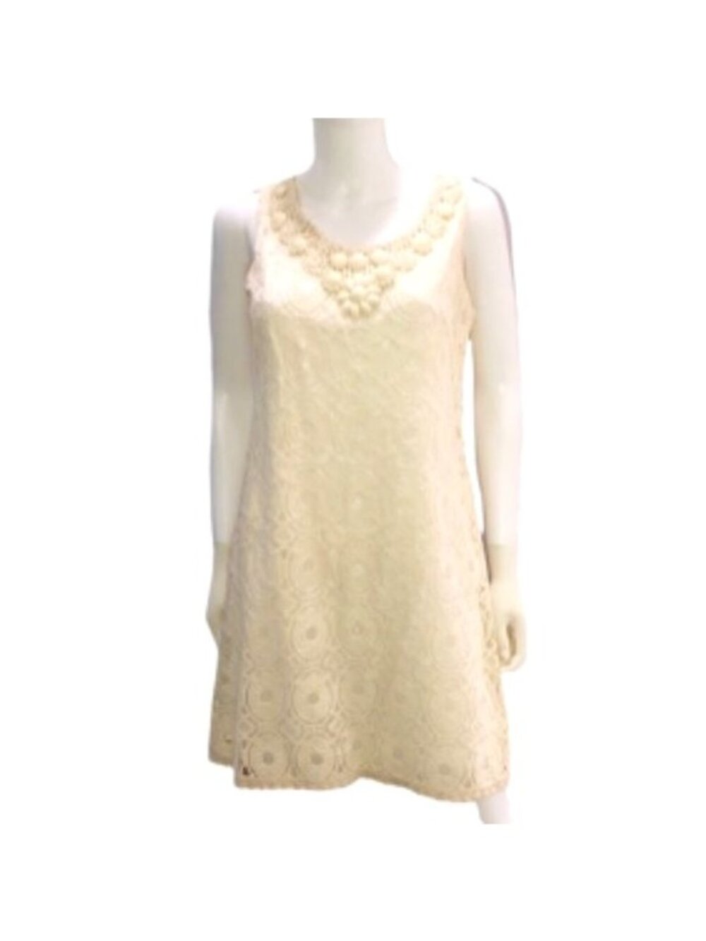 DRESS BARN- WOMENS OFF WHITE LACE EMBELLISHED STONES KNEE LENGHT DRESS SIZE 10
